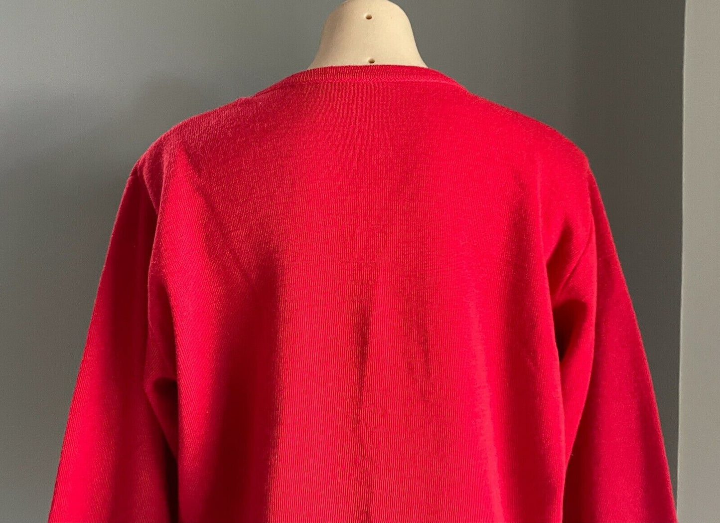 Vintage Red V-Neck Jumper Wool Knit Long Sleeve Pullover Ladies Size 12 14