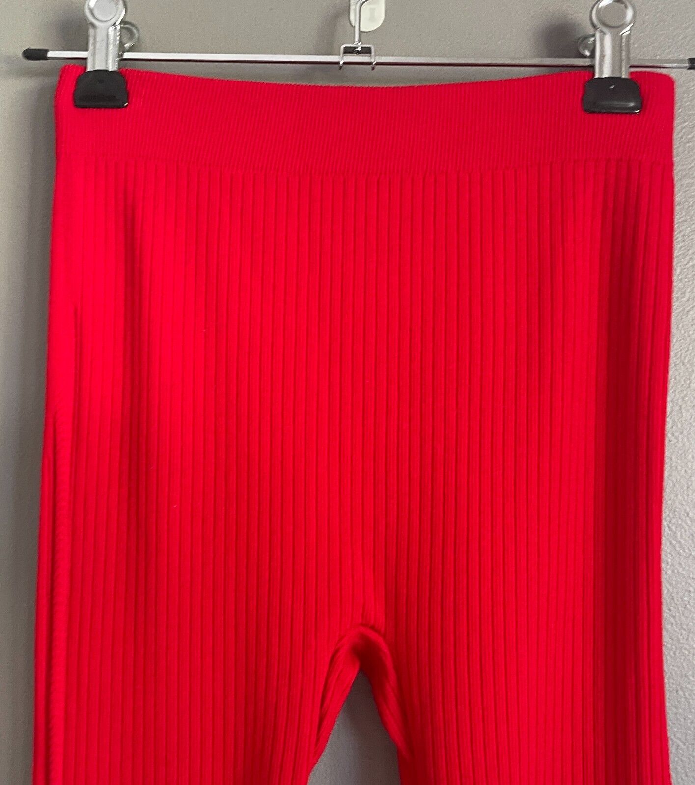 Leggings RED RIBBED Stretch Full Length Seamless Footless Ladies 6 8 NEW