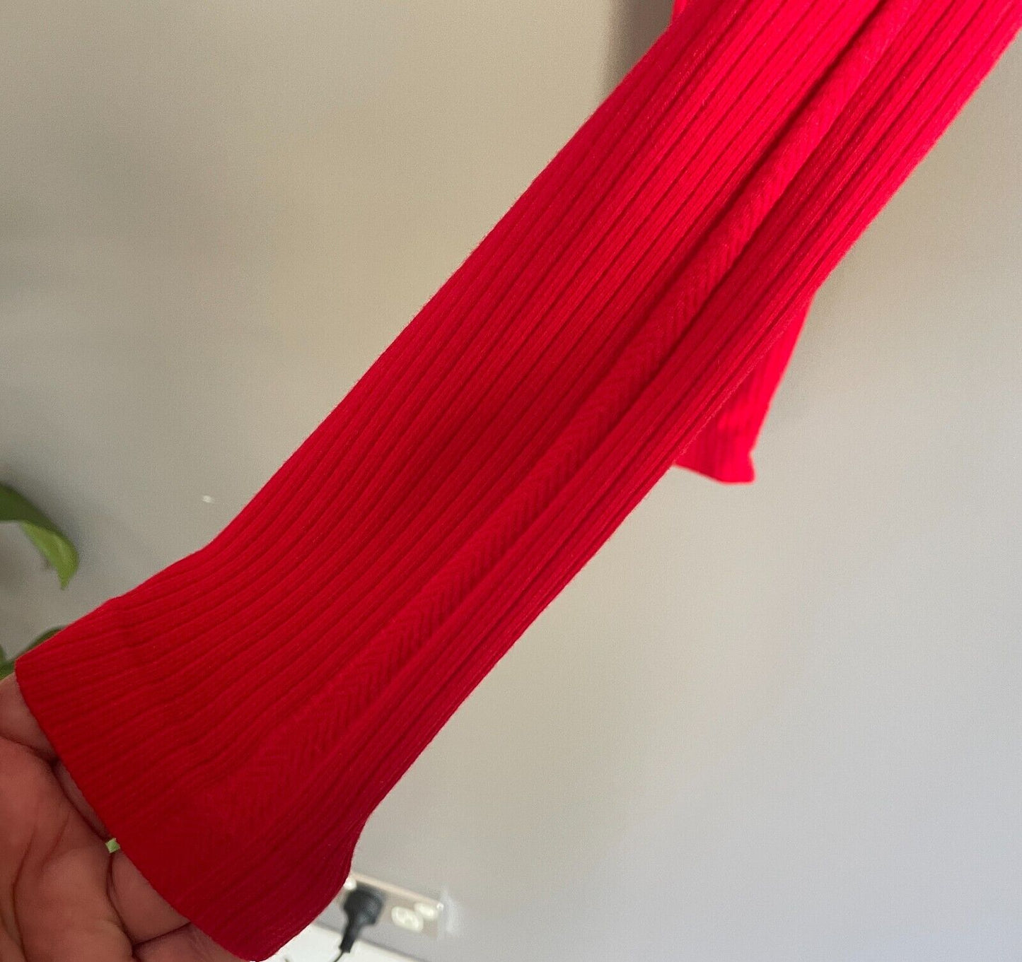 Leggings RED RIBBED Stretch Full Length Seamless Footless Ladies 6 8 NEW