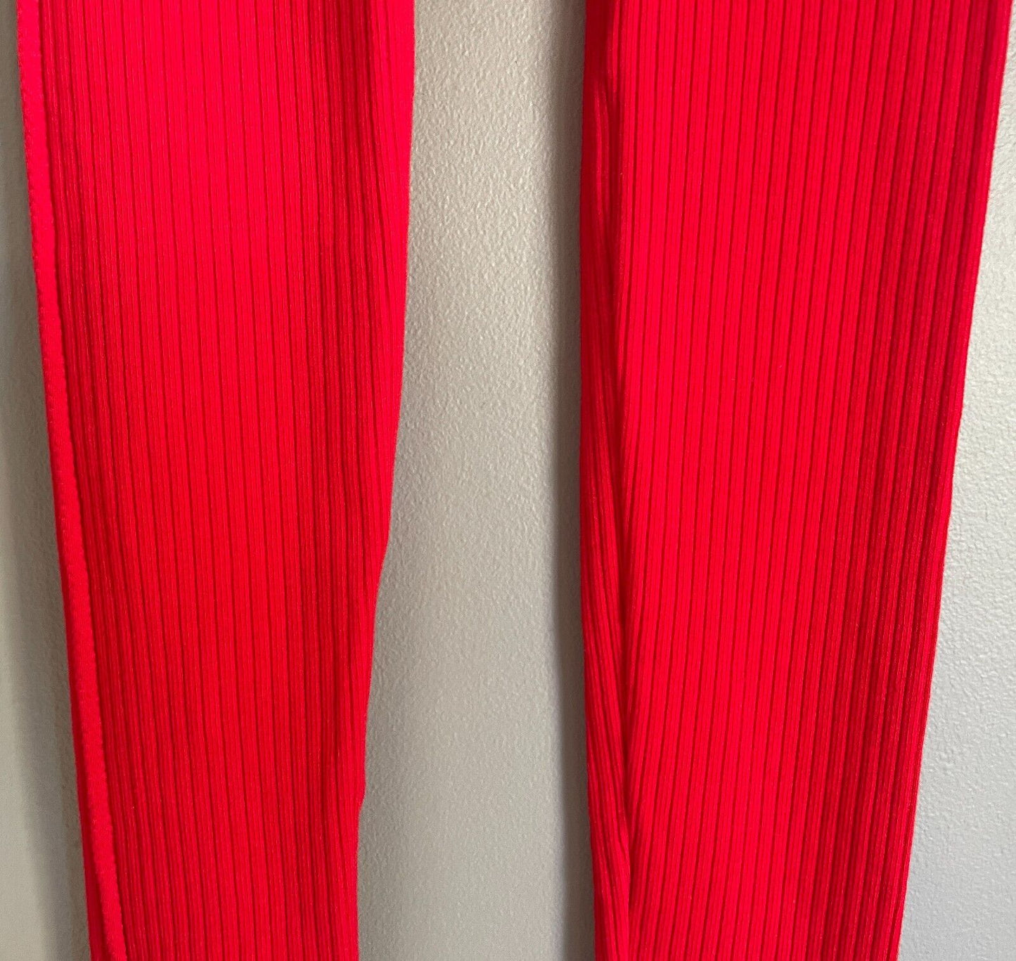 Leggings RED RIBBED Stretch Full Length Seamless Footless Ladies 6 8 NEW