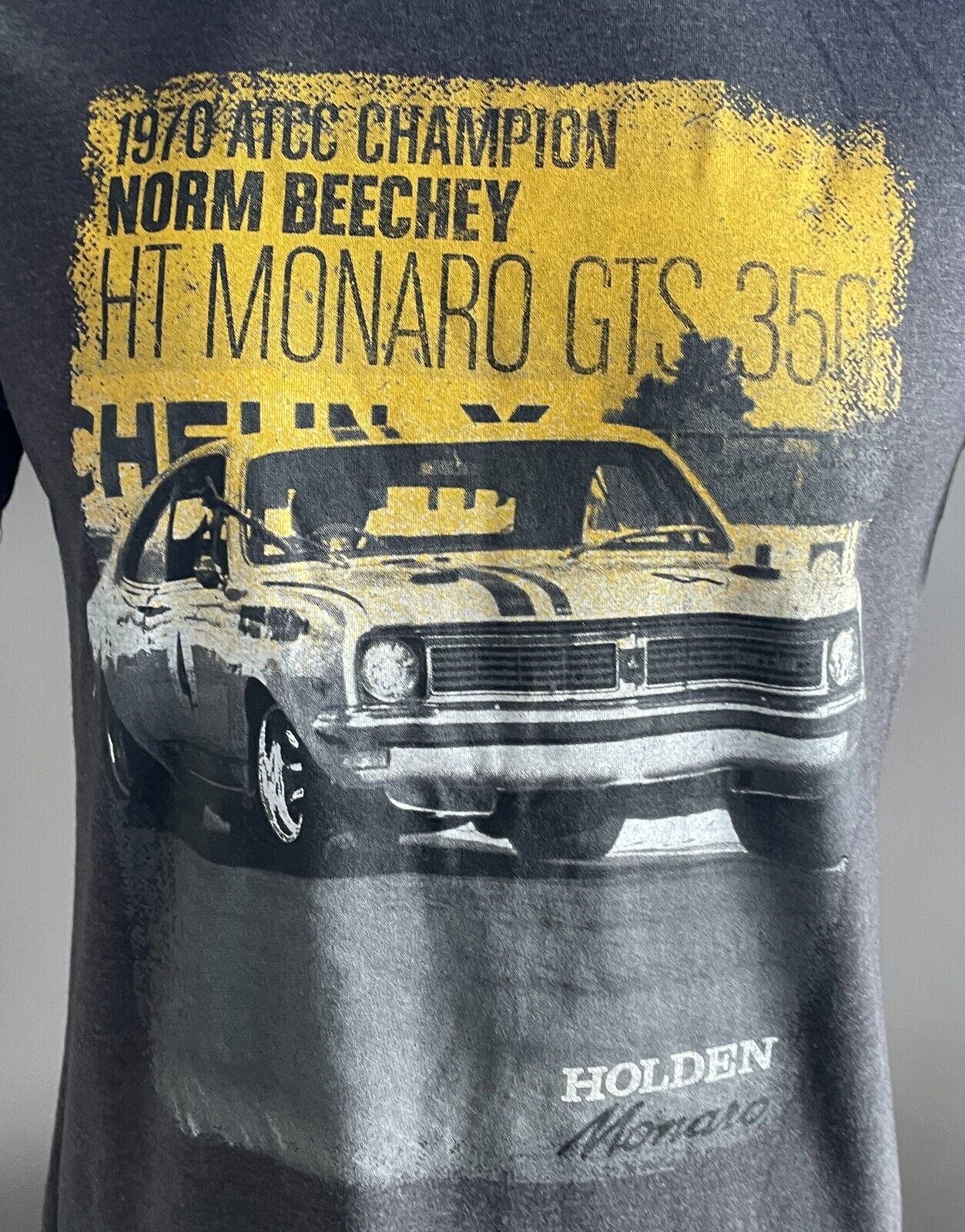Mens HOLDEN MONARO GTS 350 Tee Grey Short Sleeve Retro Print T-Shirt Size S Cars