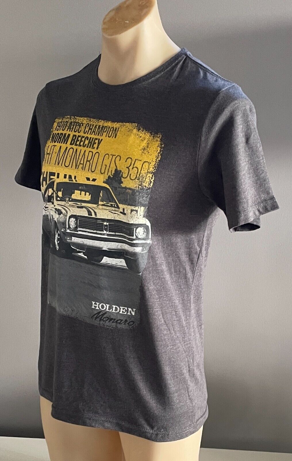 Mens HOLDEN MONARO GTS 350 Tee Grey Short Sleeve Retro Print T-Shirt Size S Cars
