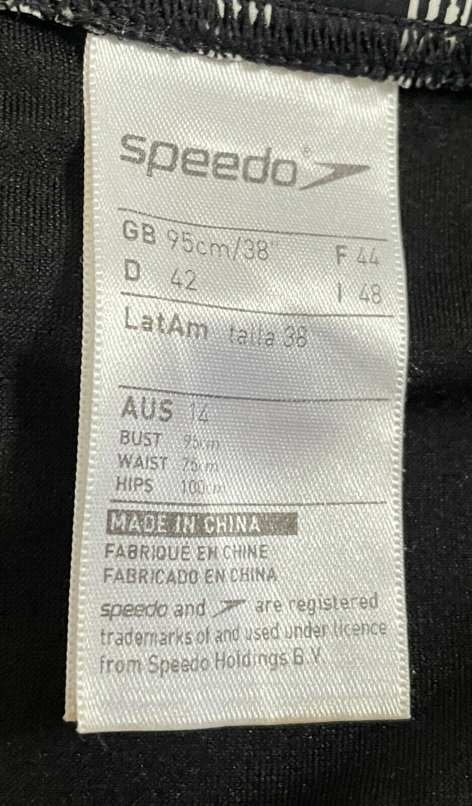 SPEEDO ONLY Bikini Bottoms Black Off White Sq Side Print Tie Swim Surf Sz 14