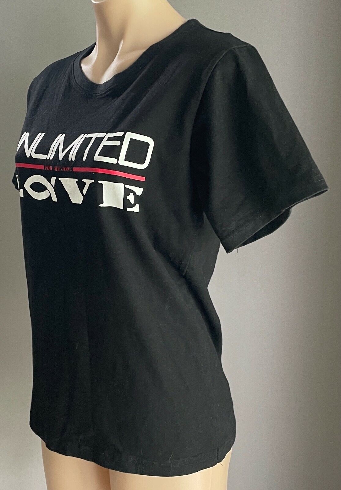 HOUSE OF FAITH Unlimited Love T Shirt Black Short Sleeve Tee Top Ladies Sz L NEW