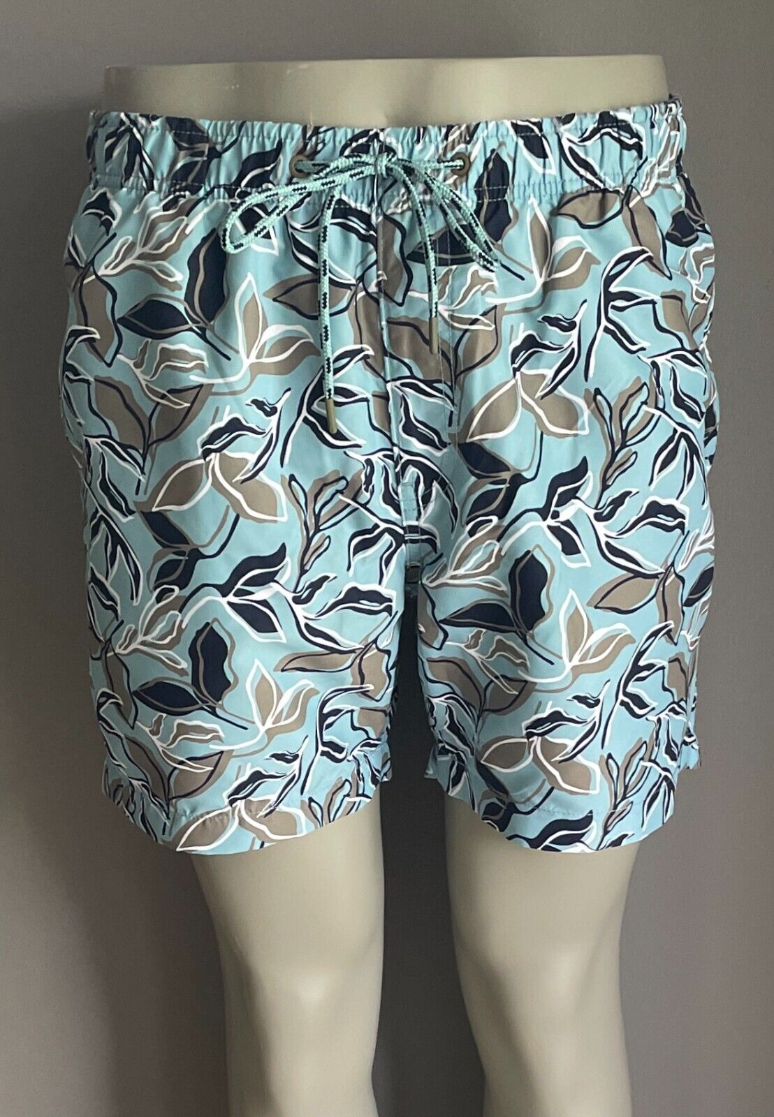 COUNTRY ROAD Board Shorts Swim Shorts Polyester Blue Leaf Print Mens Size L NEW