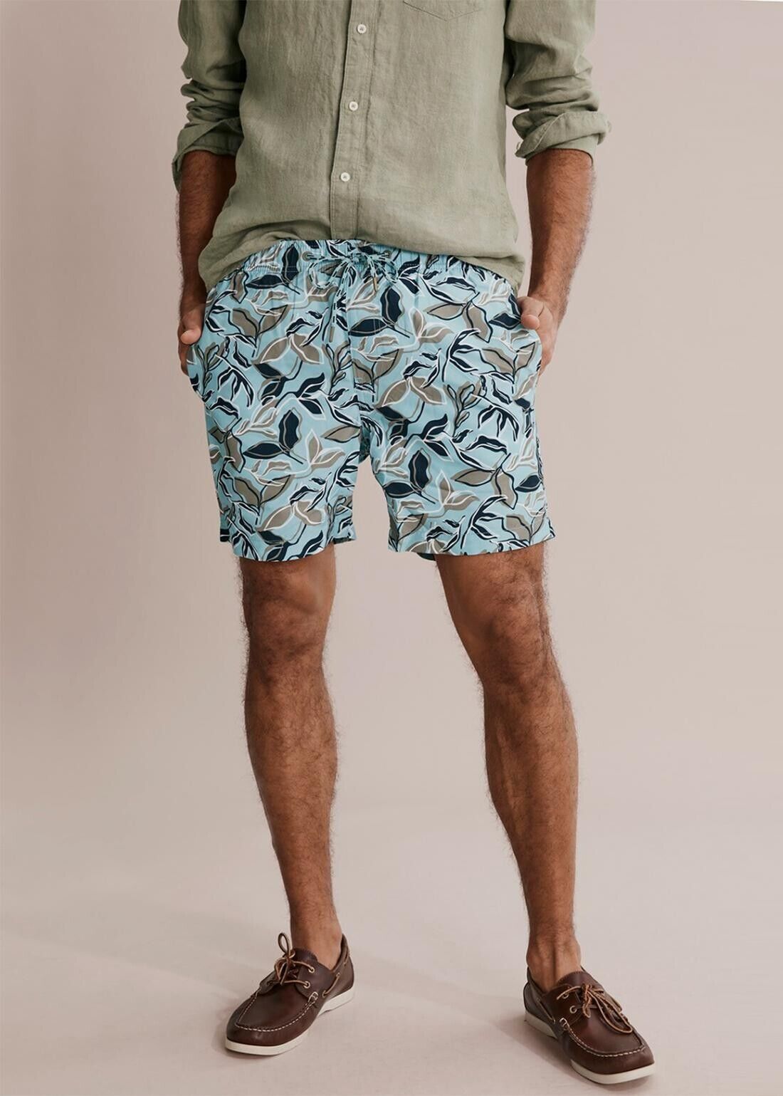 COUNTRY ROAD Board Shorts Swim Shorts Polyester Blue Leaf Print Mens Size L NEW