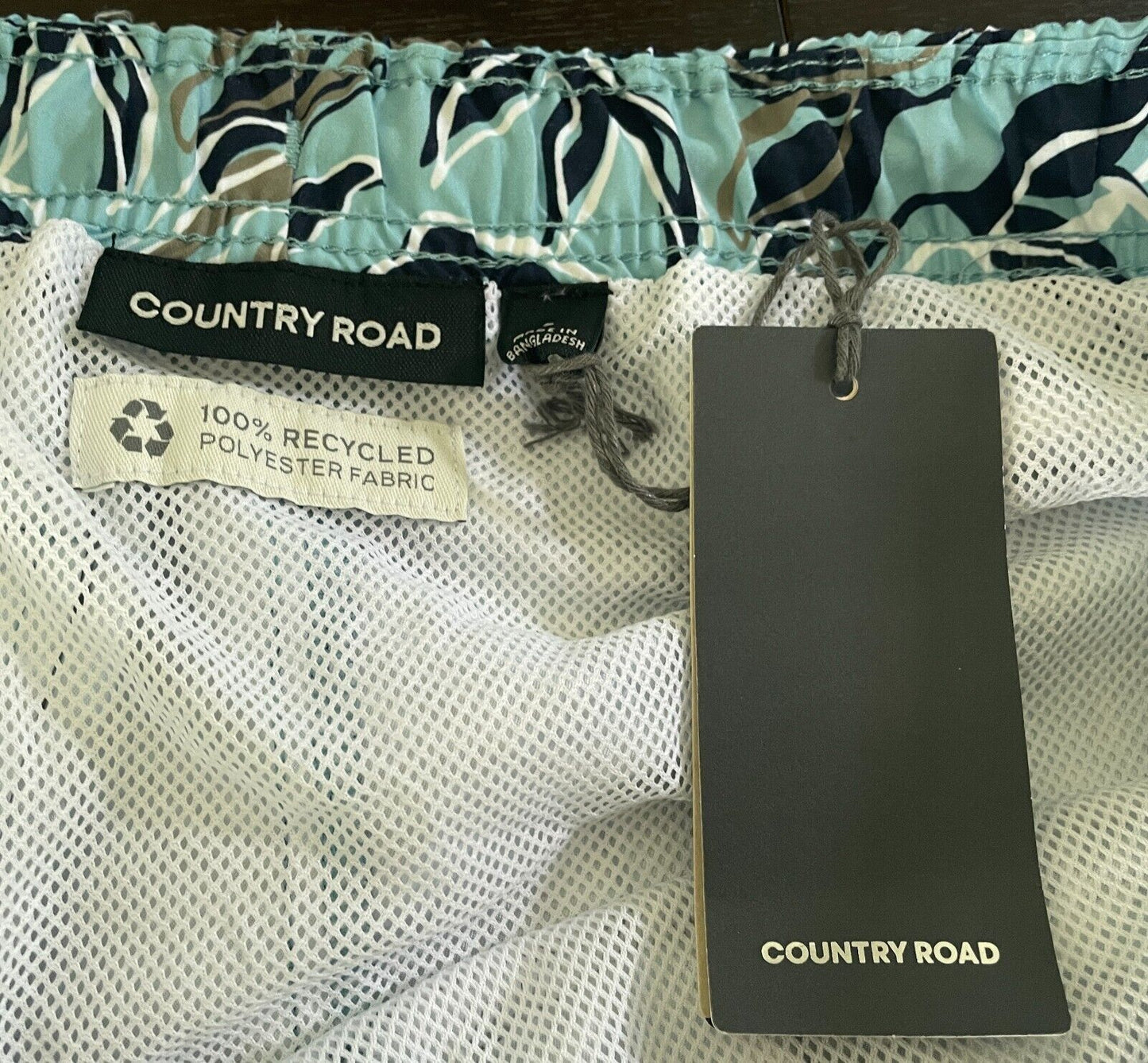 COUNTRY ROAD Board Shorts Swim Shorts Polyester Blue Leaf Print Mens Size L NEW