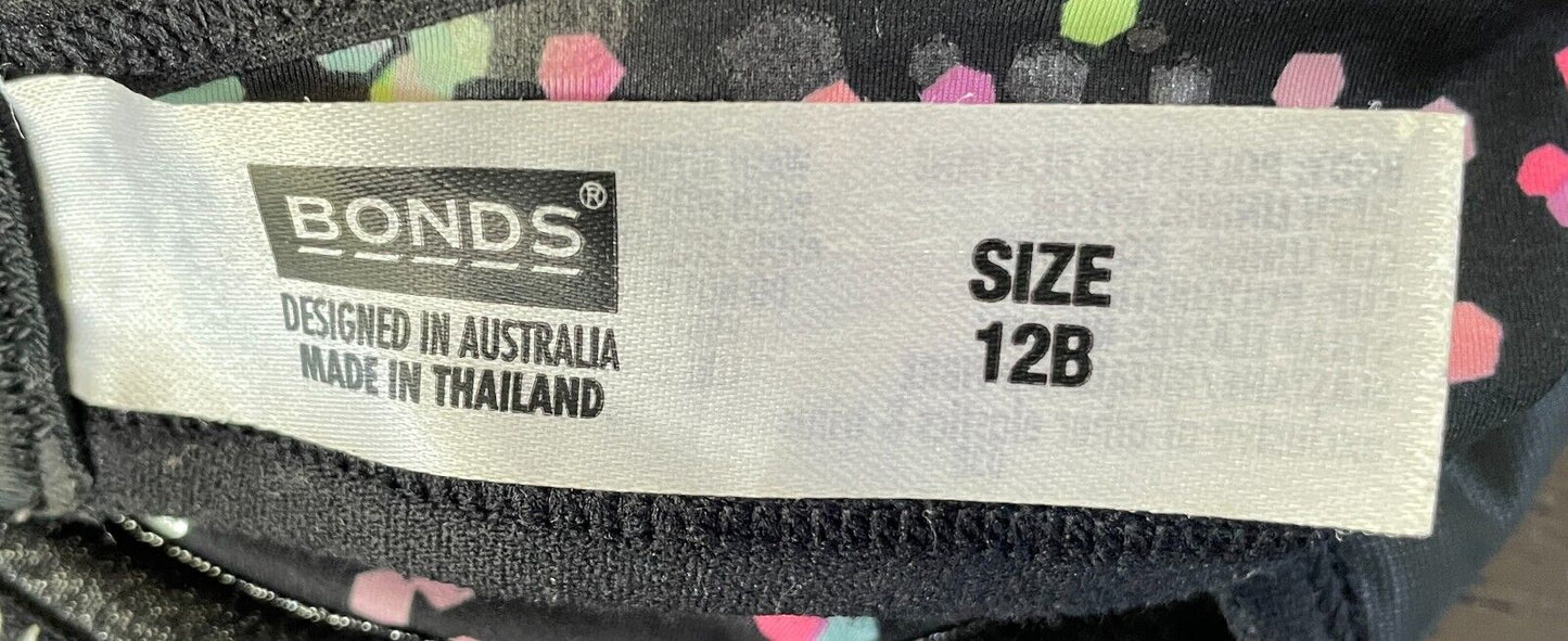 BONDS Bra 12B Black & Multicolour Print Underwire Logo Band Adjustable Size 12 B