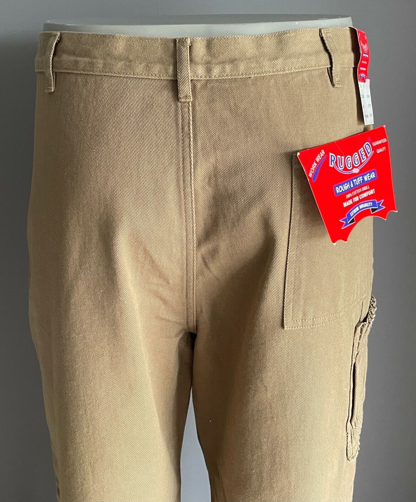 RUGGED Ruff & Tough Wear Brown Khaki Trousers Mens Work Pants Size 107W 79cm NEW