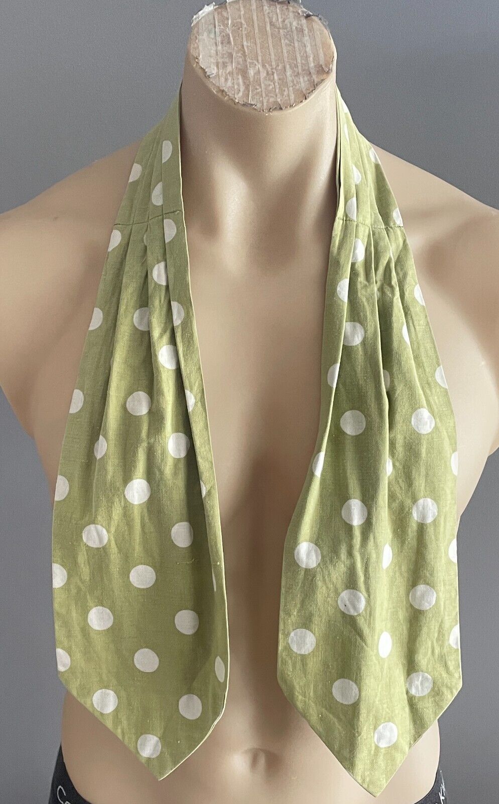 Mens Vintage ASCOT CRAVAT Green & White Polka Dot Neck Tie Self Tie Formal ITALY