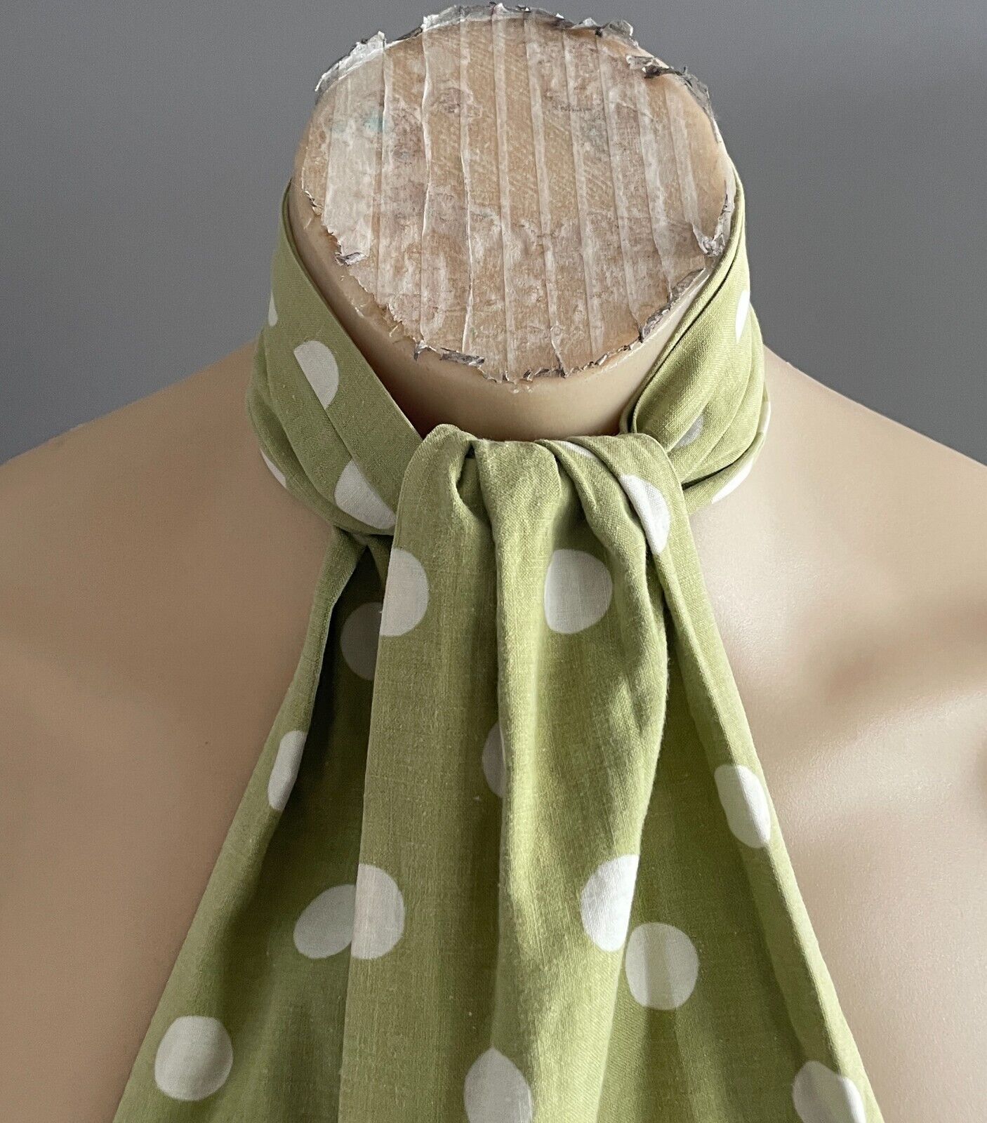 Mens Vintage ASCOT CRAVAT Green & White Polka Dot Neck Tie Self Tie Formal ITALY