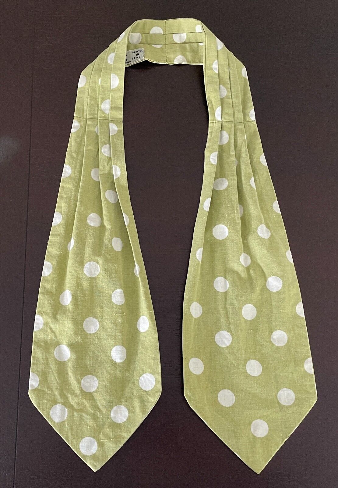 Mens Vintage ASCOT CRAVAT Green & White Polka Dot Neck Tie Self Tie Formal ITALY