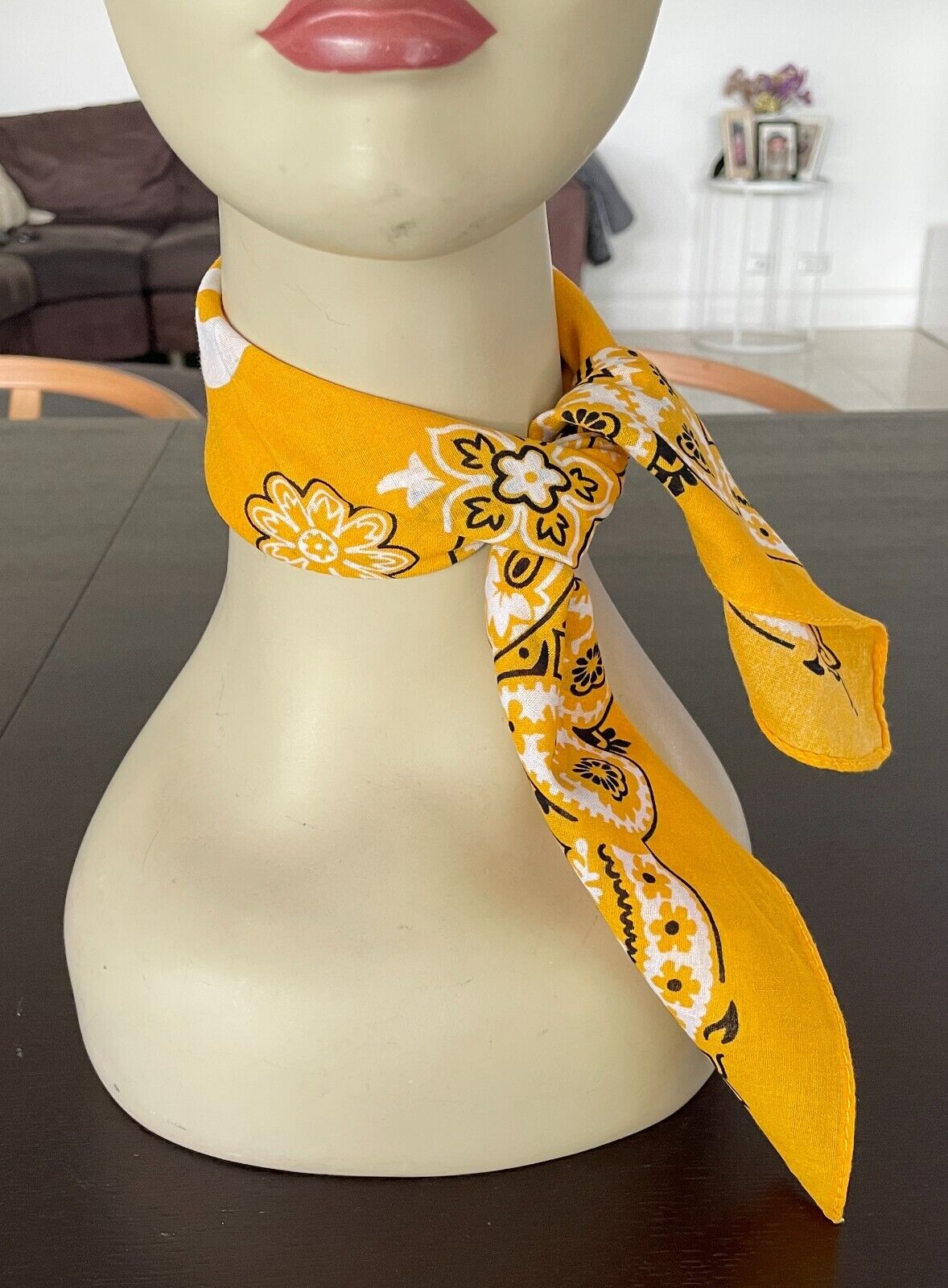 Bandana Cotton CANTEEN Yellow Black White Print Neck Head Scarf 51 x 54cm NEW