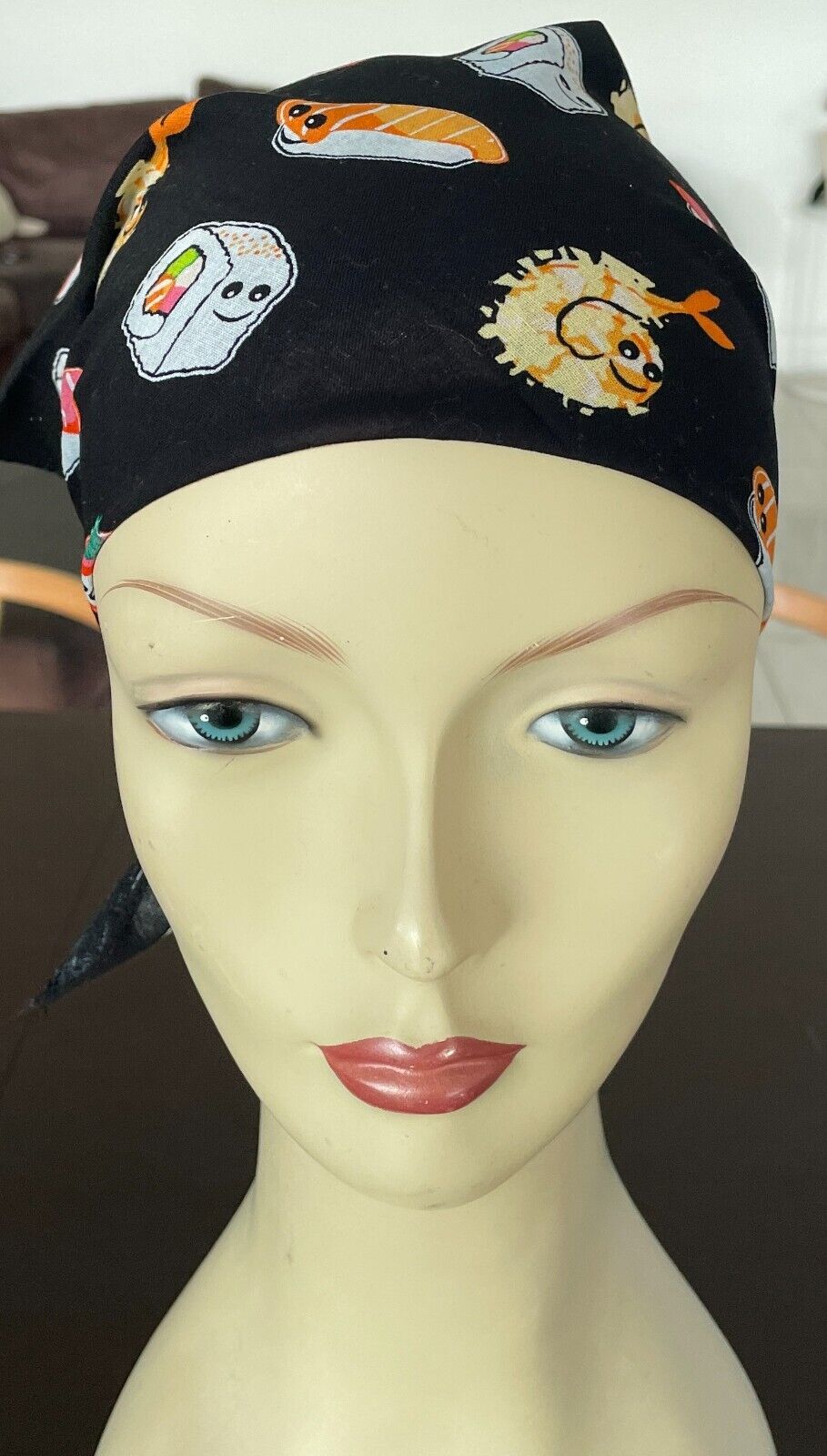 Bandana Cotton CANTEEN Black Colourful Sushi Print Head Neck Scarf 51 x 54cm NEW