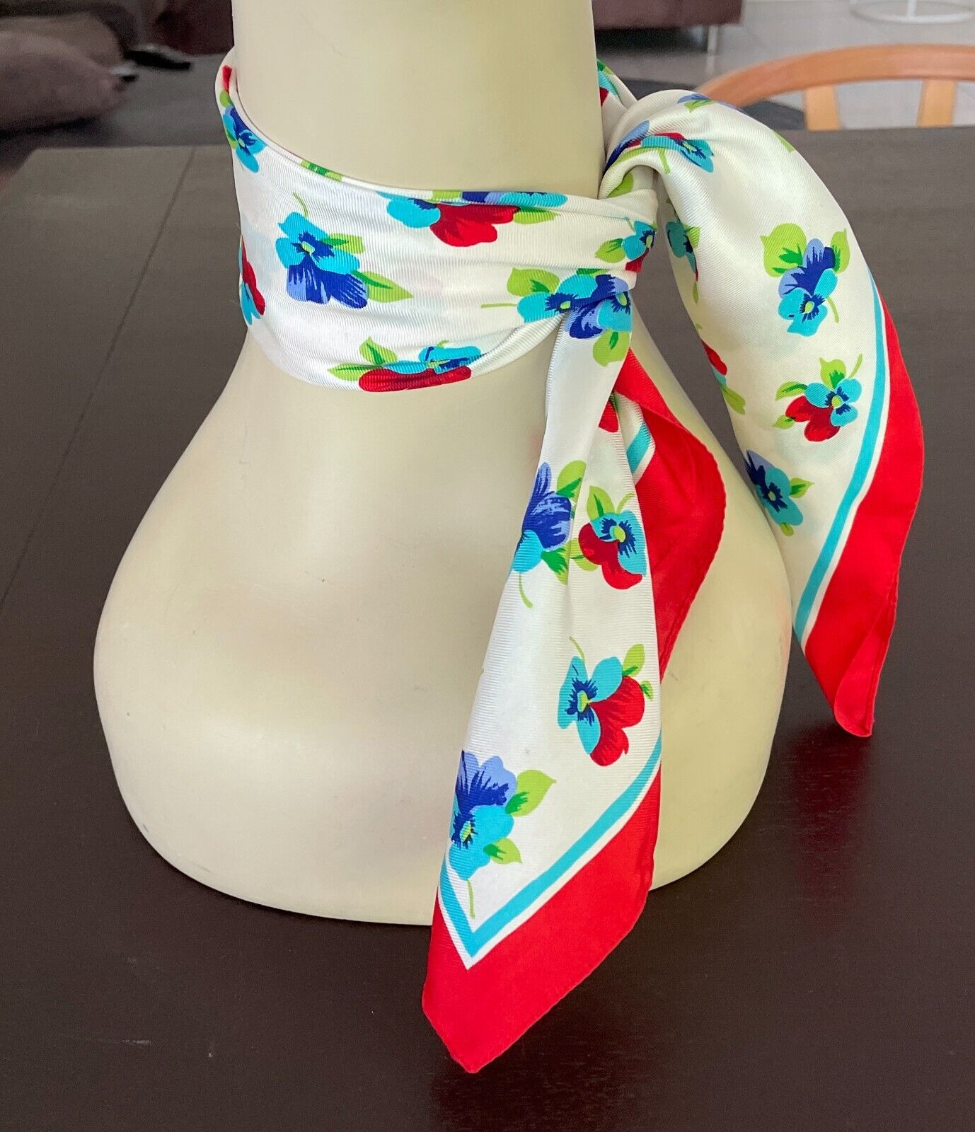 Bandana Neck SCARF Red Blue Shades Green White Violets Print 51cm Square NEW