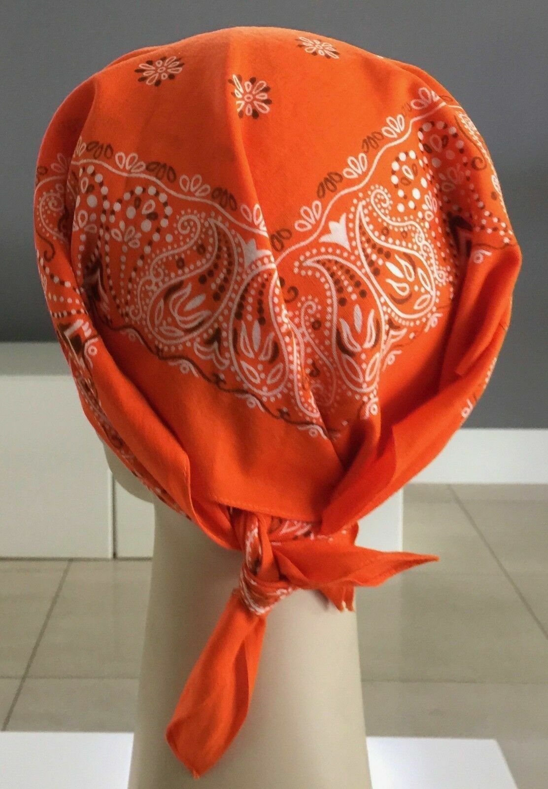 Bandana Cotton Neck Scarf Head Wrap Orange Black & White Paisley 54 x 52cm NEW