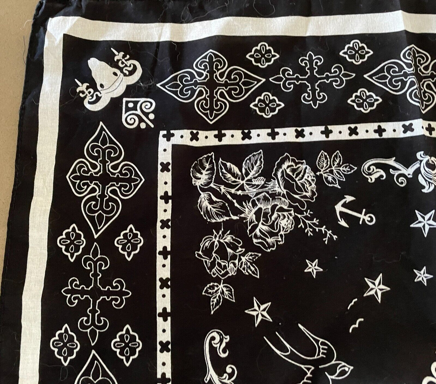 Bandana Cotton CANTEEN Black White Nautical Neck Head Scarf 56cm x 54cm NEW