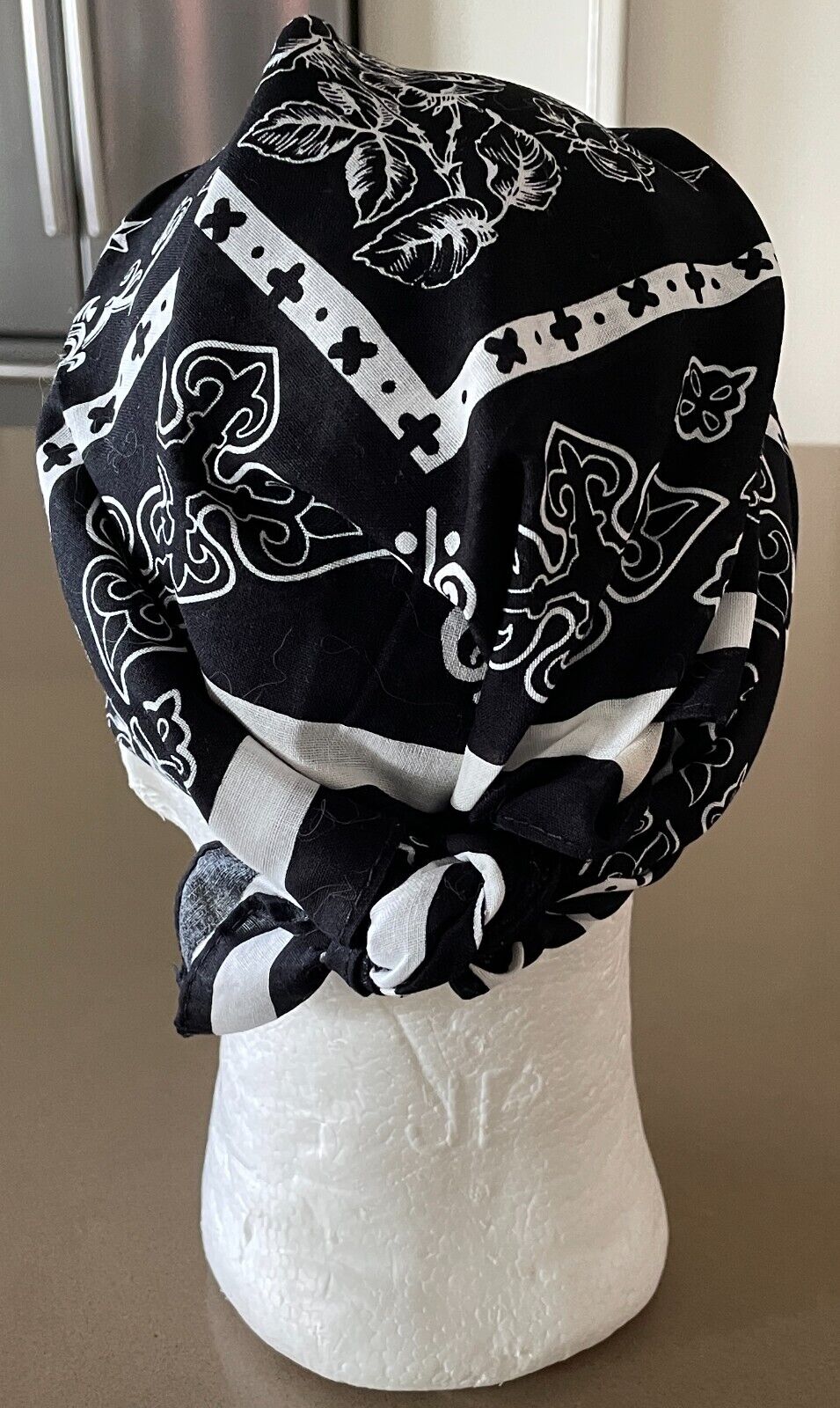 Bandana Cotton CANTEEN Black White Nautical Neck Head Scarf 56cm x 54cm NEW