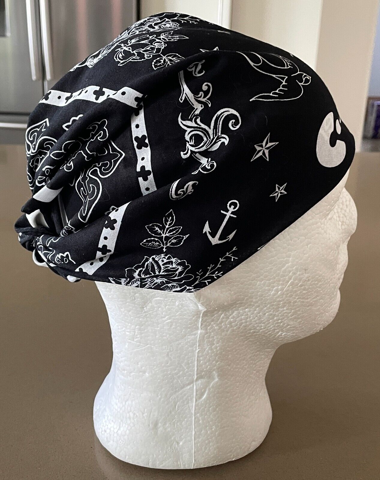 Bandana Cotton CANTEEN Black White Nautical Neck Head Scarf 56cm x 54cm NEW