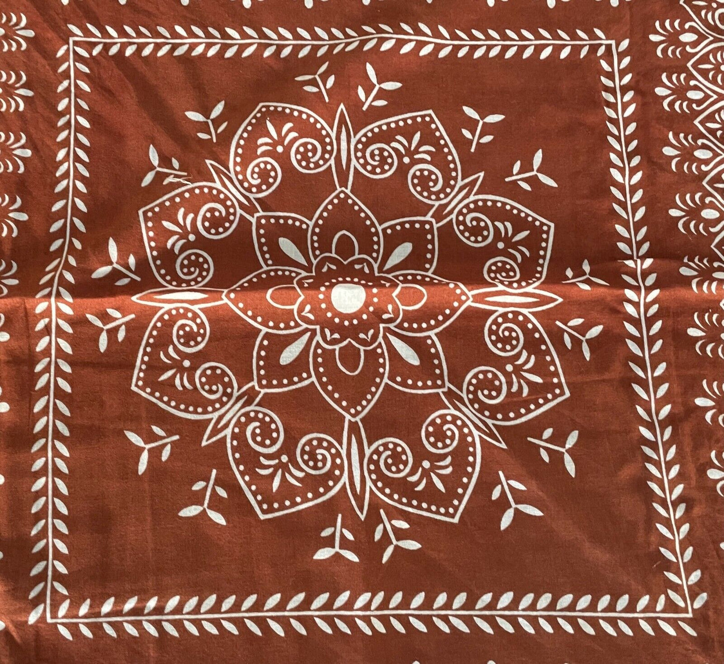 Bandana Neck Head Scarf Rust Brown & White Batik Print Square Vintage Cotton