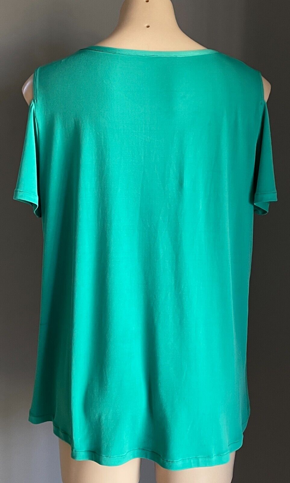 Jade Green Short Sleeve Cold Shoulder Stretch A-Line Top Blouse Size 18 Tee