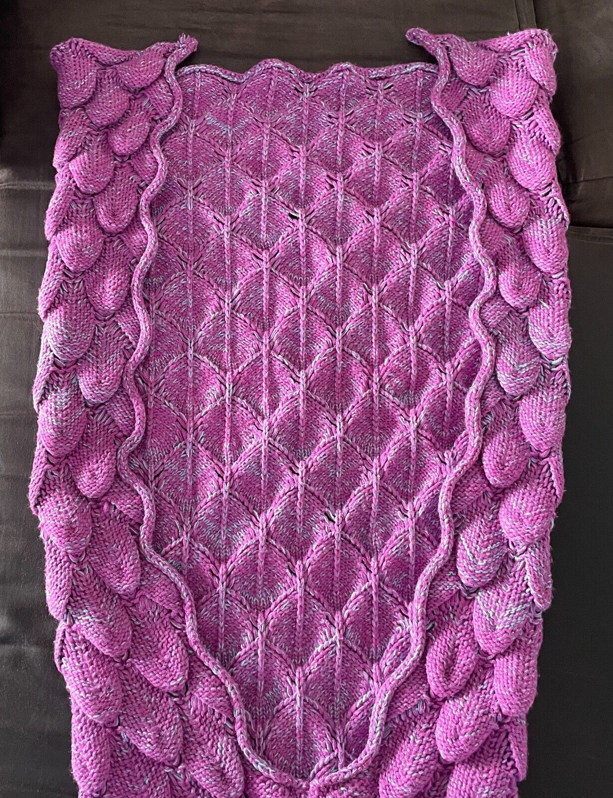 1 Piece Knit Mermaid Tail Pink & Blue Fleck Cozy Warm Blanket Adult Size 12 14
