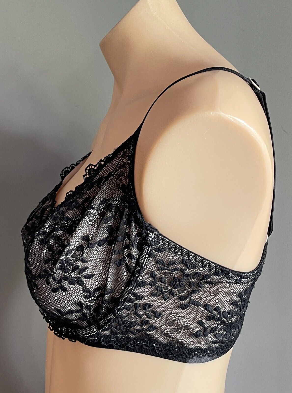 LILY LOVES Bra 16C Underwire Black Lace Ladies Adjustable Hook & Eye Size 16 C