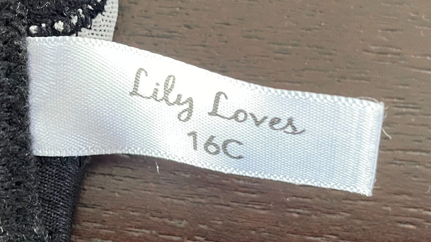 LILY LOVES Bra 16C Underwire Black Lace Ladies Adjustable Hook & Eye Size 16 C