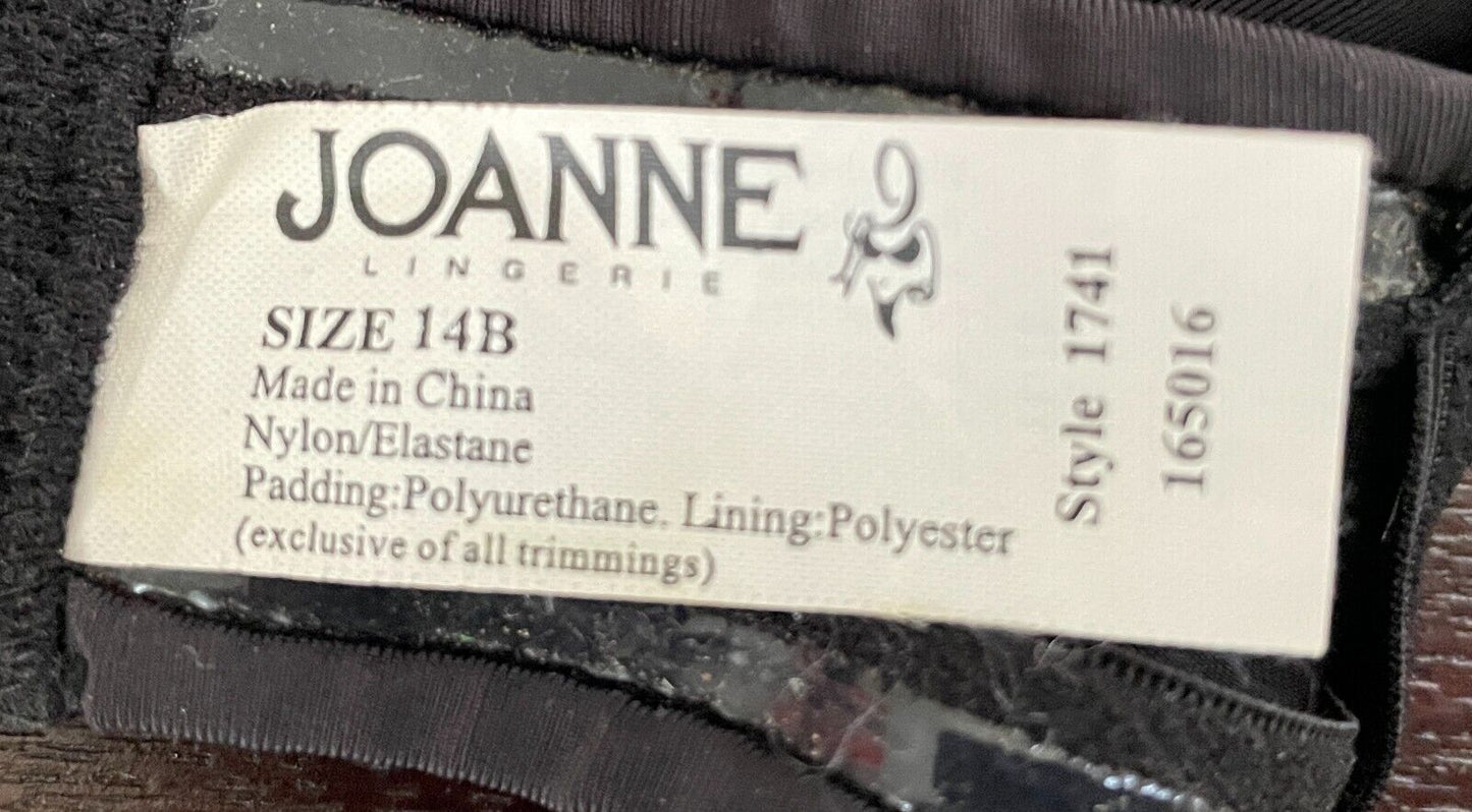 JOANNE LINGERIE Bra 14B Strapless Black Underwire Adjustable Straps Size 14 B