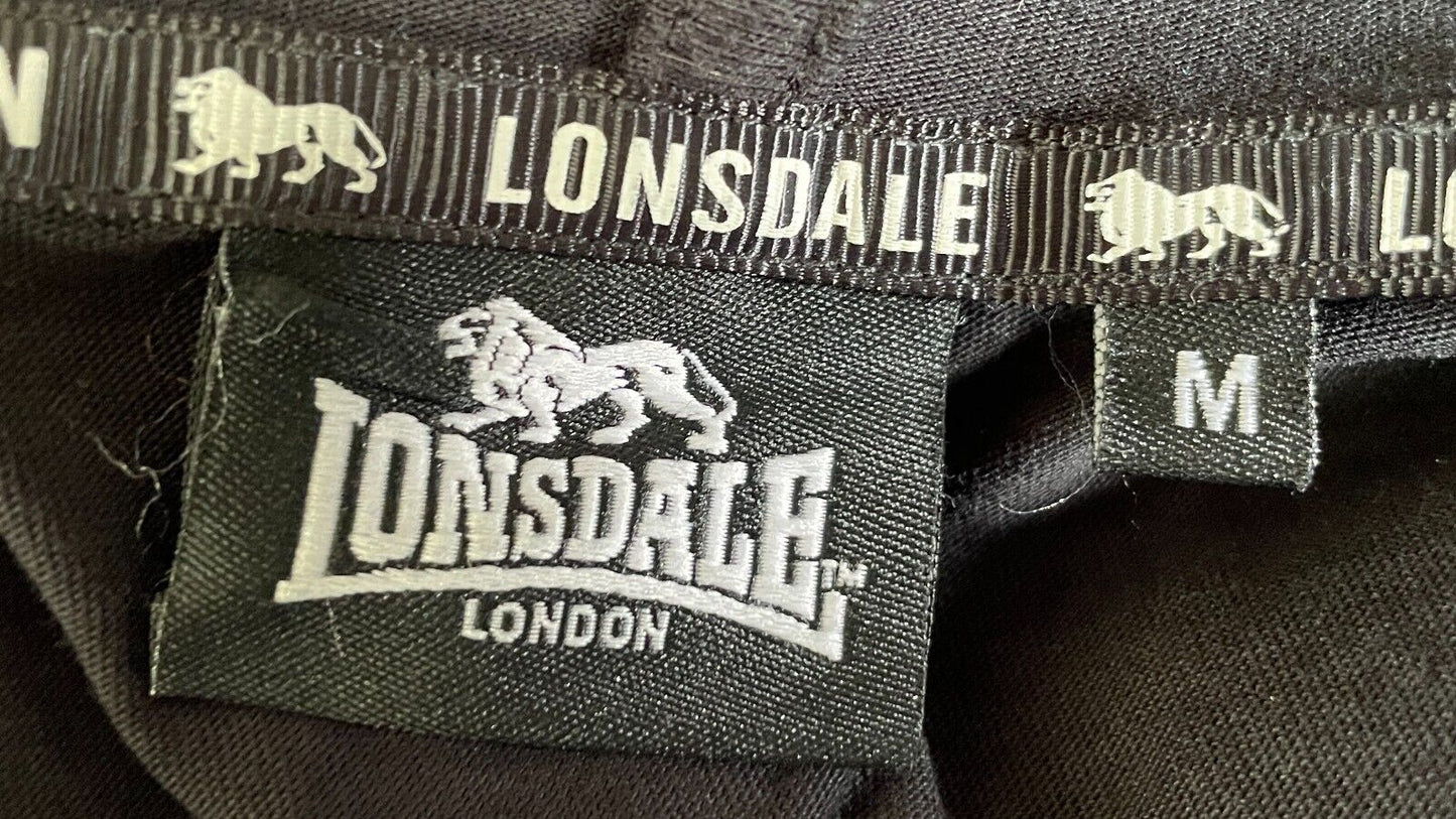 LONSDALE London Hoodie Top Sweater Black Long Sleeve White Logo Size M 12
