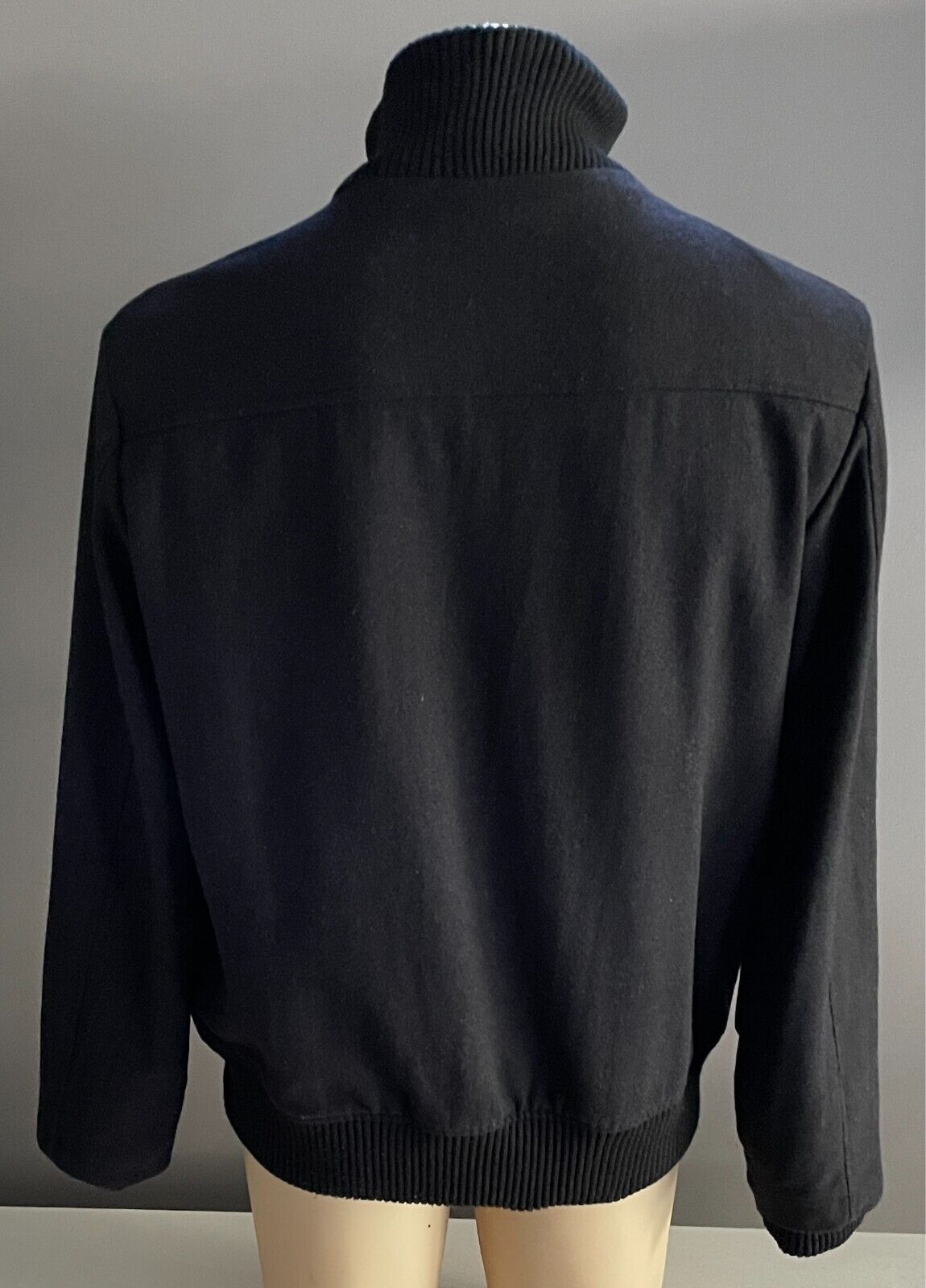 STING Black Jacket Wool Blend Winter Warm Mens Size L Zip Front Long Sleeves