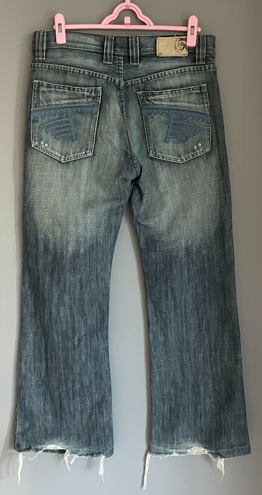 Mens DIESEL Jeans Blue Denim Faded in Places & Distressed Hems Size 34 Vintage
