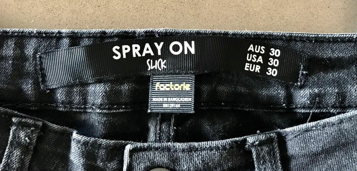 New Mens FACTORIE Distressed Jeans Spray On Slick Denim Skinny Leg Jeans Size 30