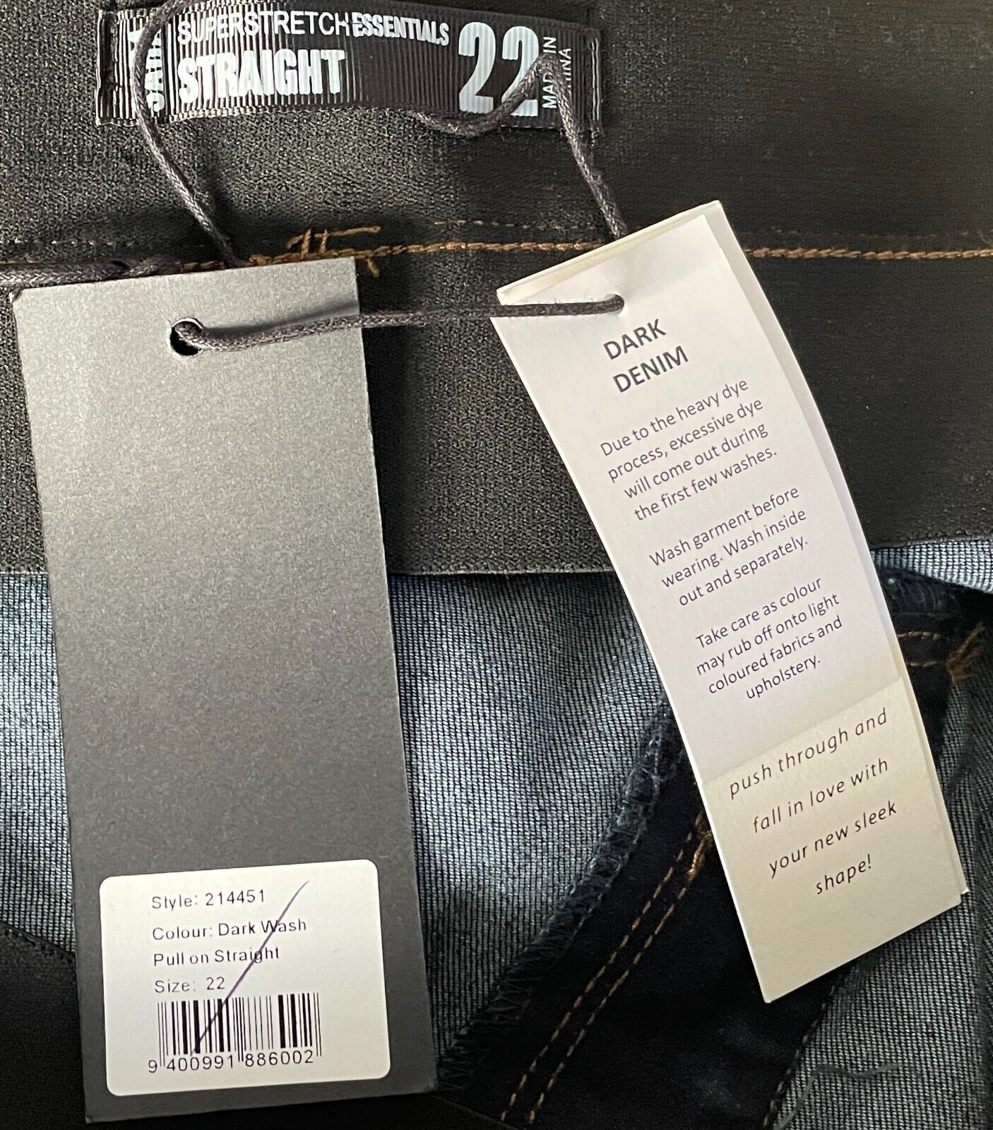 SARA Denim Jeans Dark Blue Stretch Straight Full Length Ladies Plus Size 22 NEW