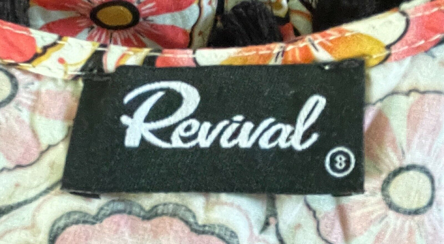 REVIVAL Top Floral Print Sleeveless Black Tassels Size 8 10 1960's NEW