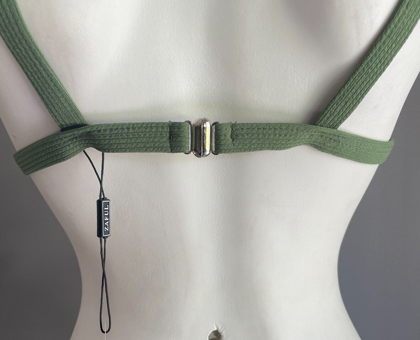 ZAFUL Bikini Top Khaki Ribbed Bandeau Style ONLY Shoulder Straps Size S 8 NEW