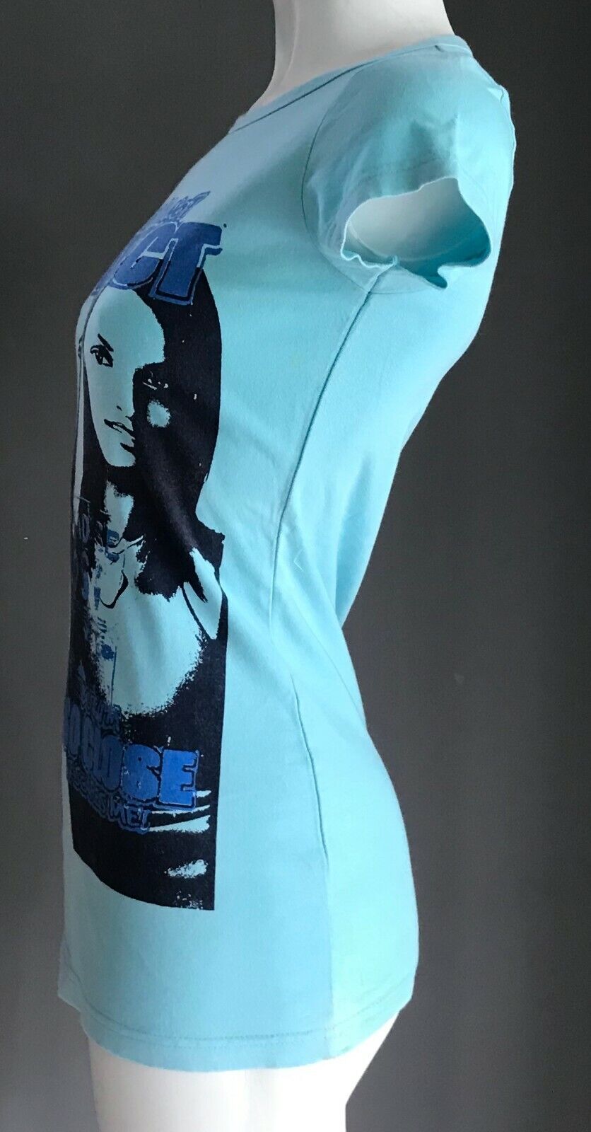 T Shirt I Know I'm Not Perfect.. Blue Motif Print Short Sleeve Ladies Size 8