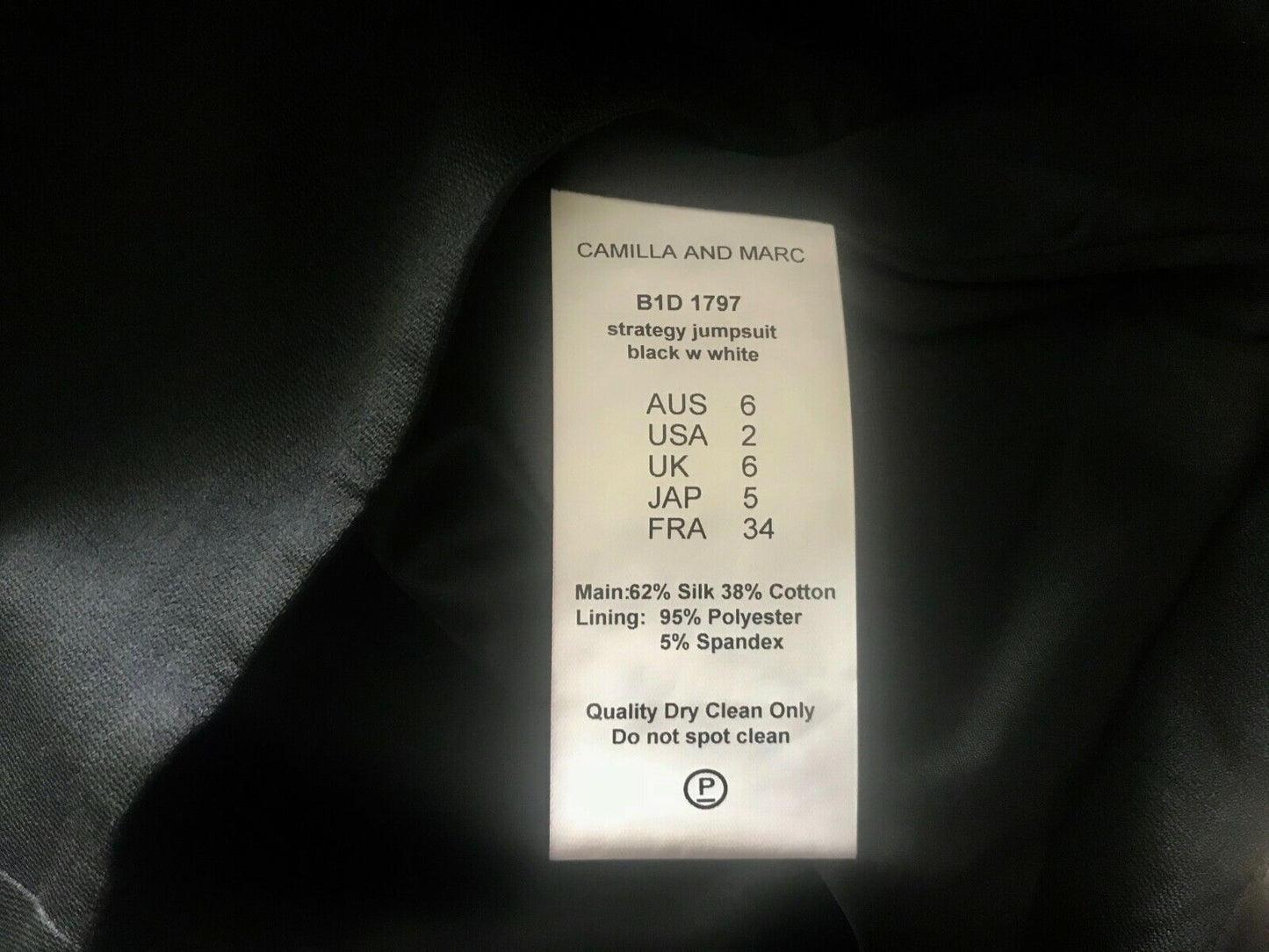 CAMILLA AND MARC Strategy Strapless Jumpsuit Black White Playsuit Size 6 8 Luxe