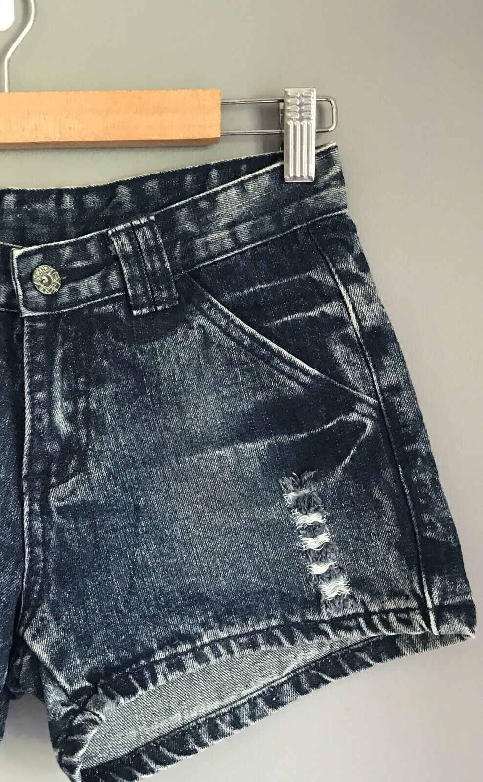 Denim Jean Shorts Dark Blue Distressed Ladies Size S 6 Cheeky Bum Buns