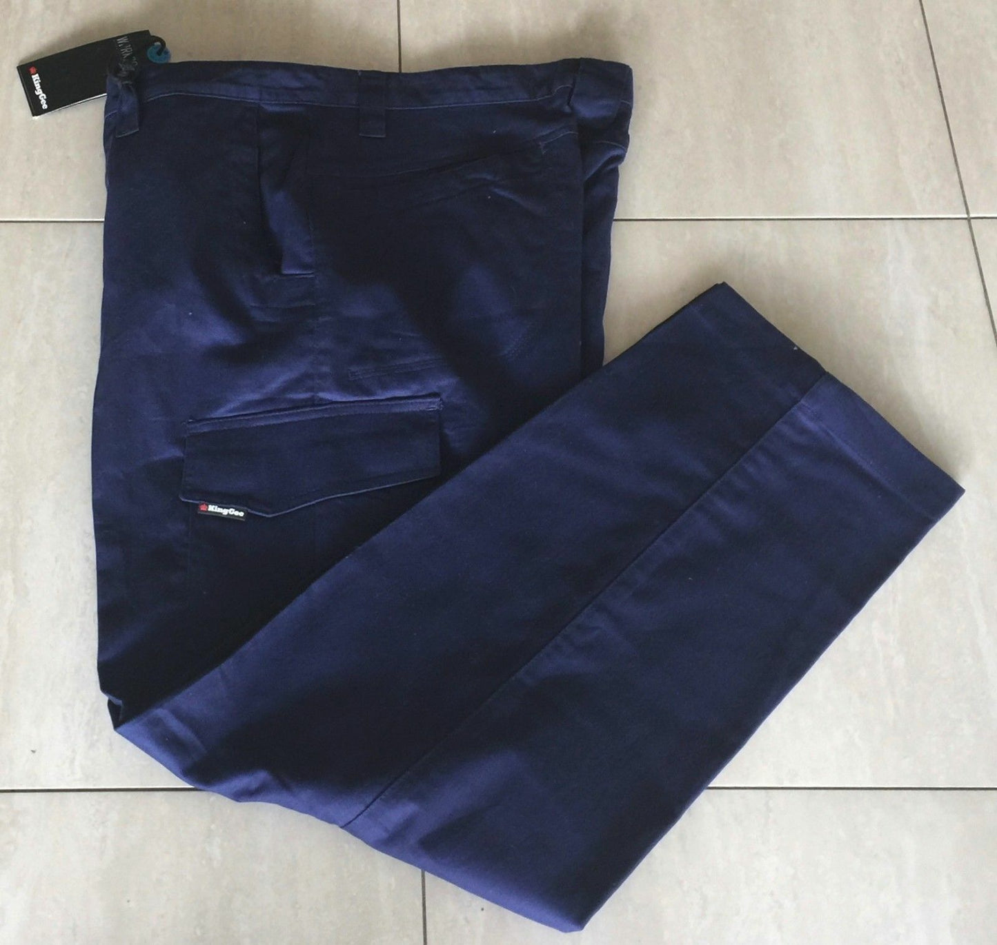 Mens KING GEE Pants Cargo Work Wear Navy Blue "Workcool 2" Trousers Size 97R NEW