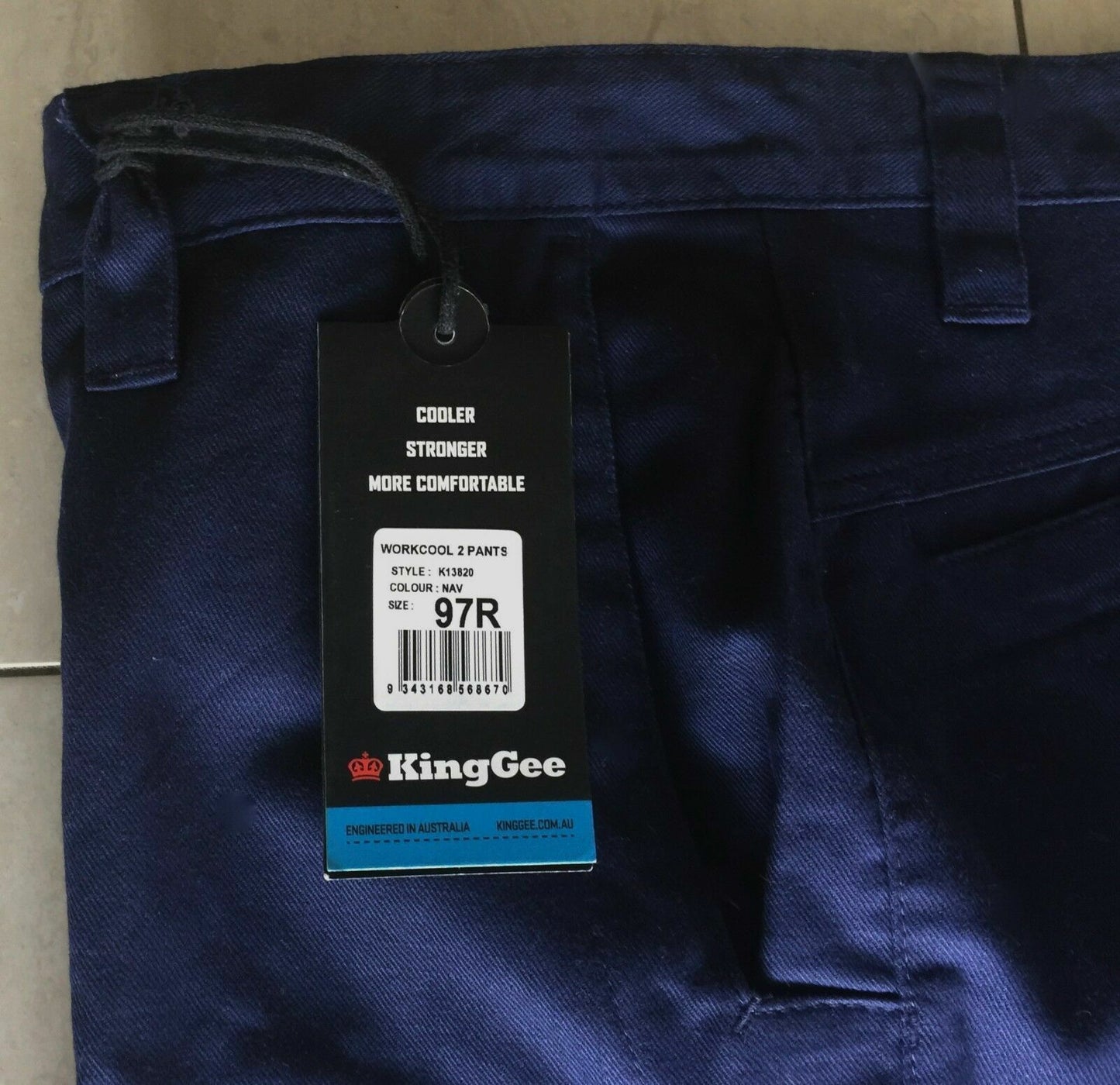 Mens KING GEE Pants Cargo Work Wear Navy Blue "Workcool 2" Trousers Size 97R NEW