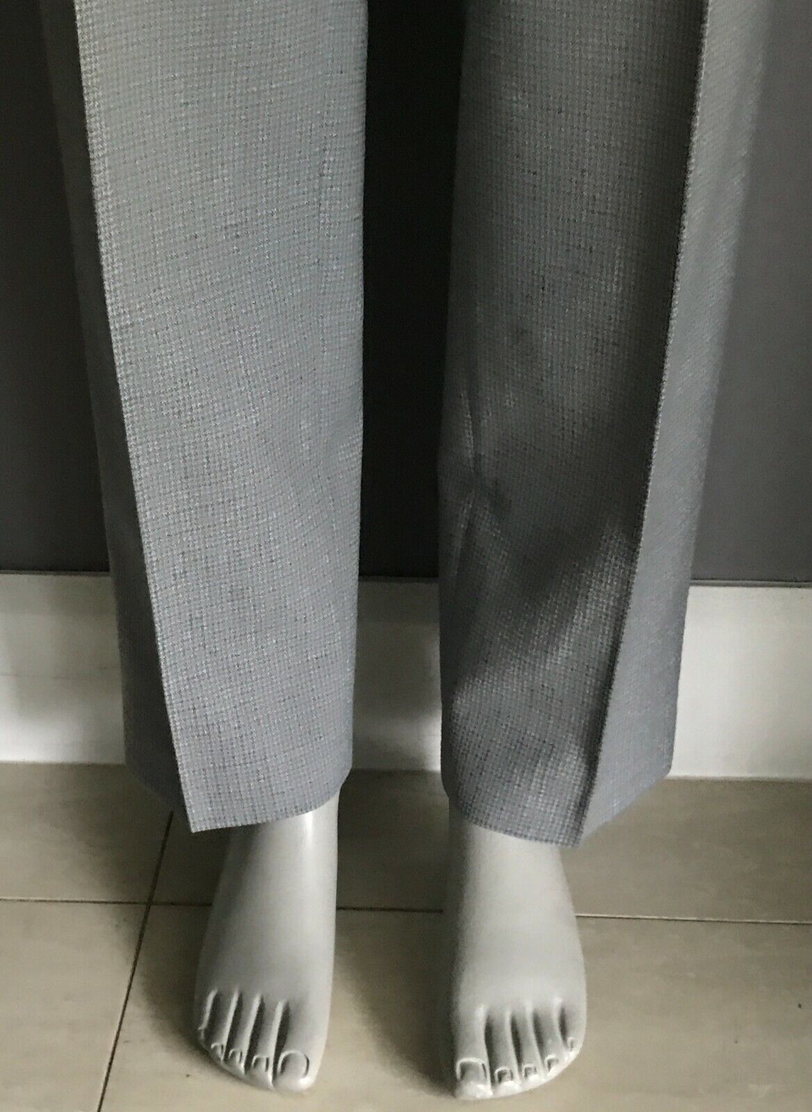 Mens EXEXS Pants Grey Blue Khaki Wool Mix Fine Check Size 96W Vintage Trousers