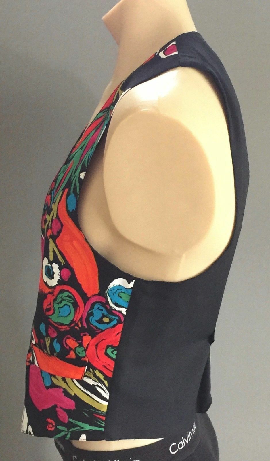 Mens Waistcoat SPOT ON Vest Black & MultiColoured Floral Print Size S