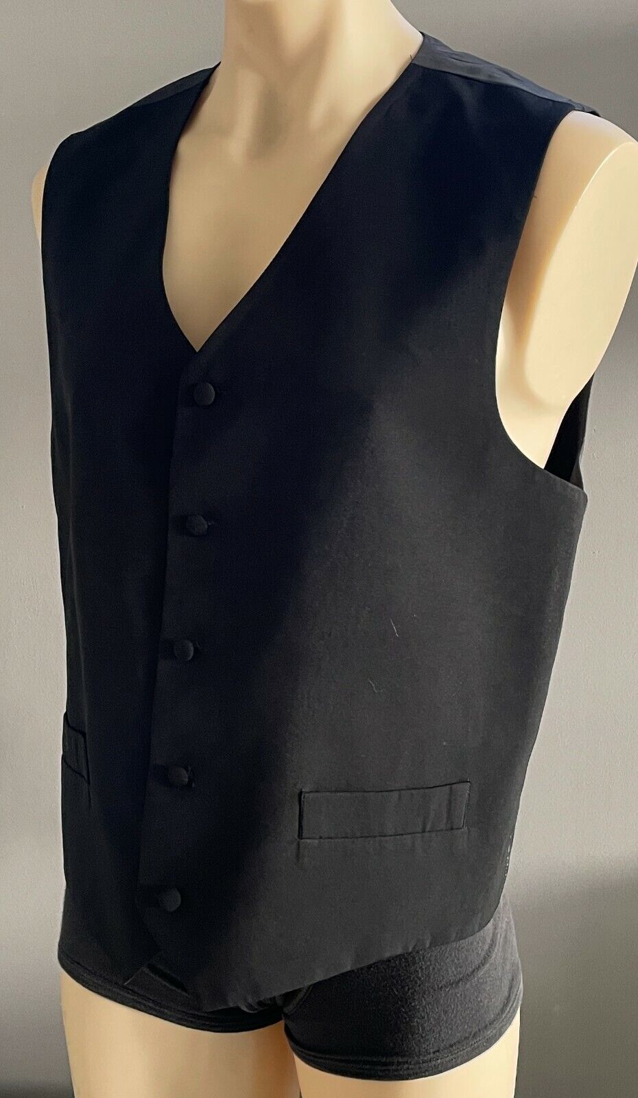 Mens Waistcoat 1980's ROGUE Vest Black Size L Chest 112cm Formal Hipster