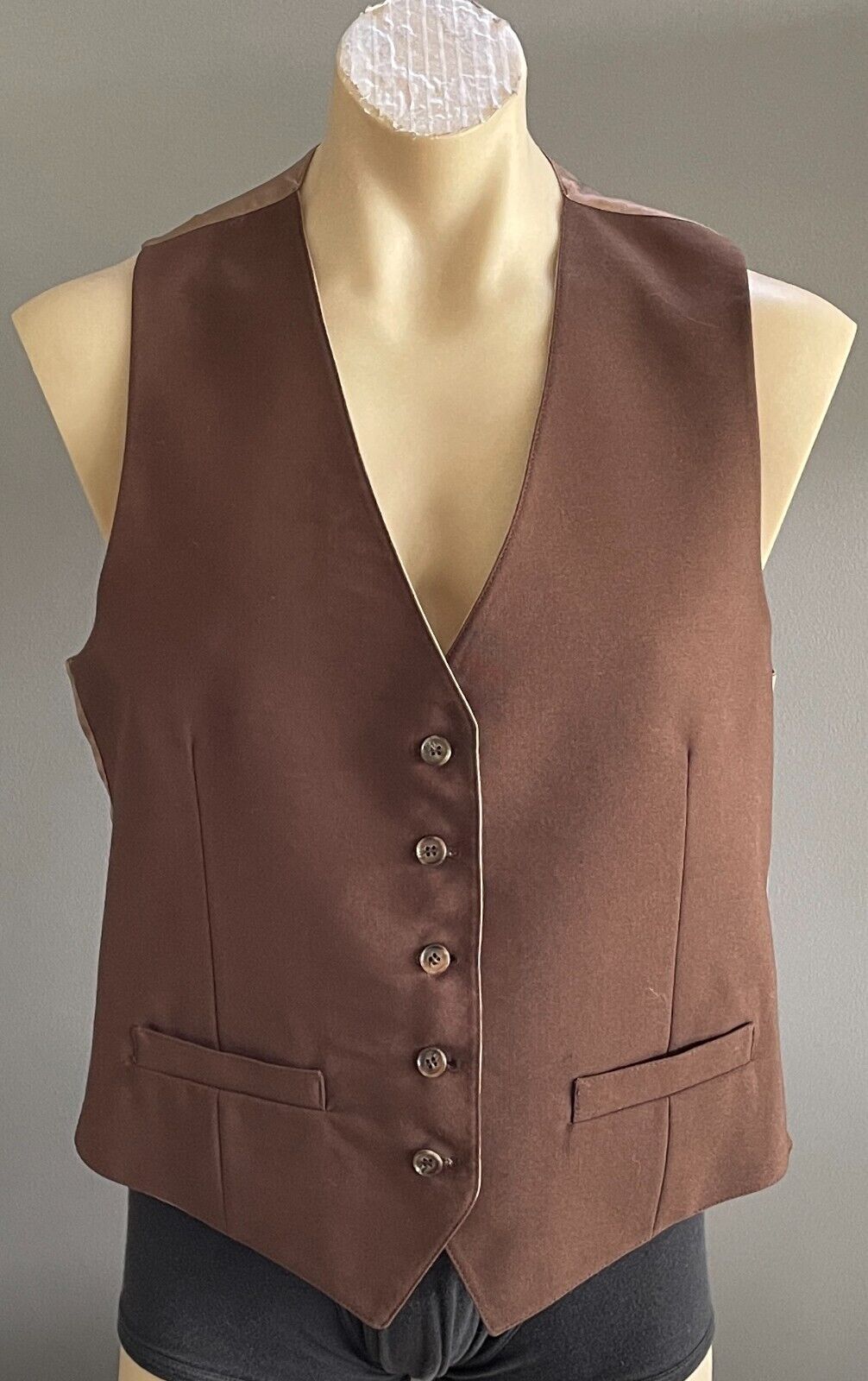 Mens Waistcoat TEMPO Brown Beige Reversible Button Front fit Chest 102cm Vintage