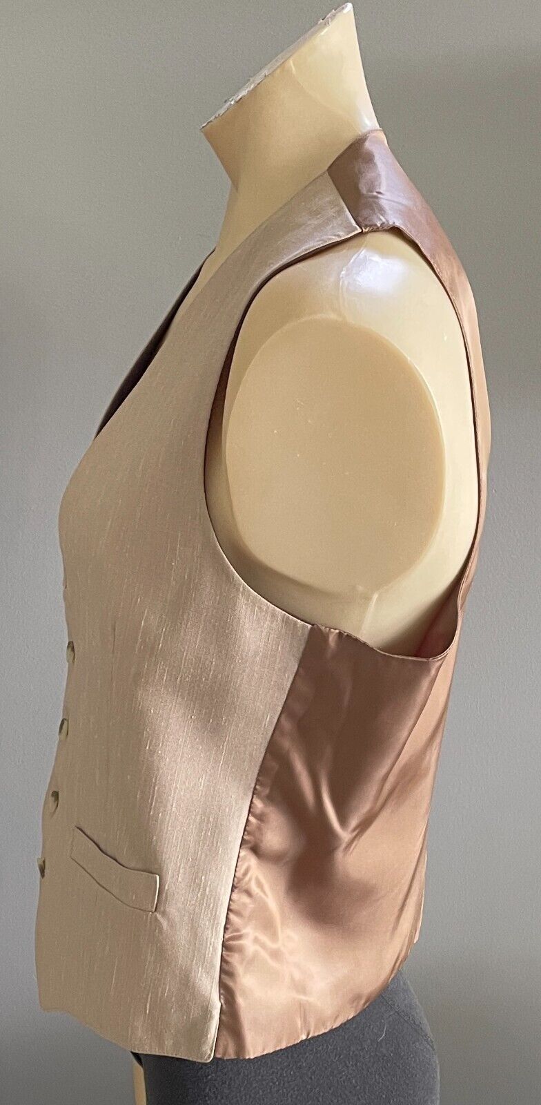 Mens Waistcoat TEMPO Brown Beige Reversible Button Front fit Chest 102cm Vintage