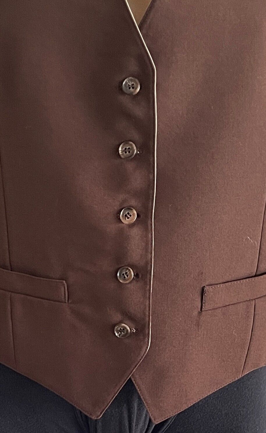 Mens Waistcoat TEMPO Brown Beige Reversible Button Front fit Chest 102cm Vintage