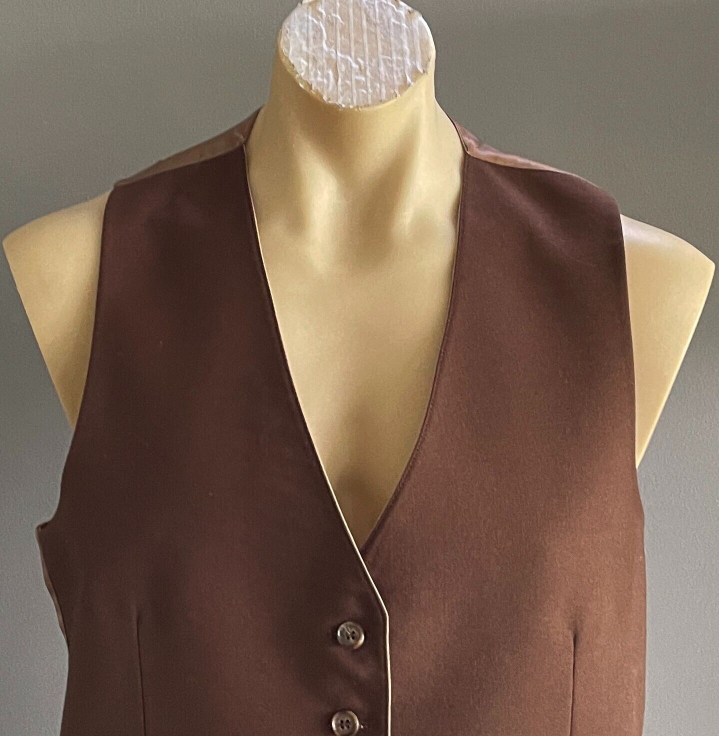 Mens Waistcoat TEMPO Brown Beige Reversible Button Front fit Chest 102cm Vintage
