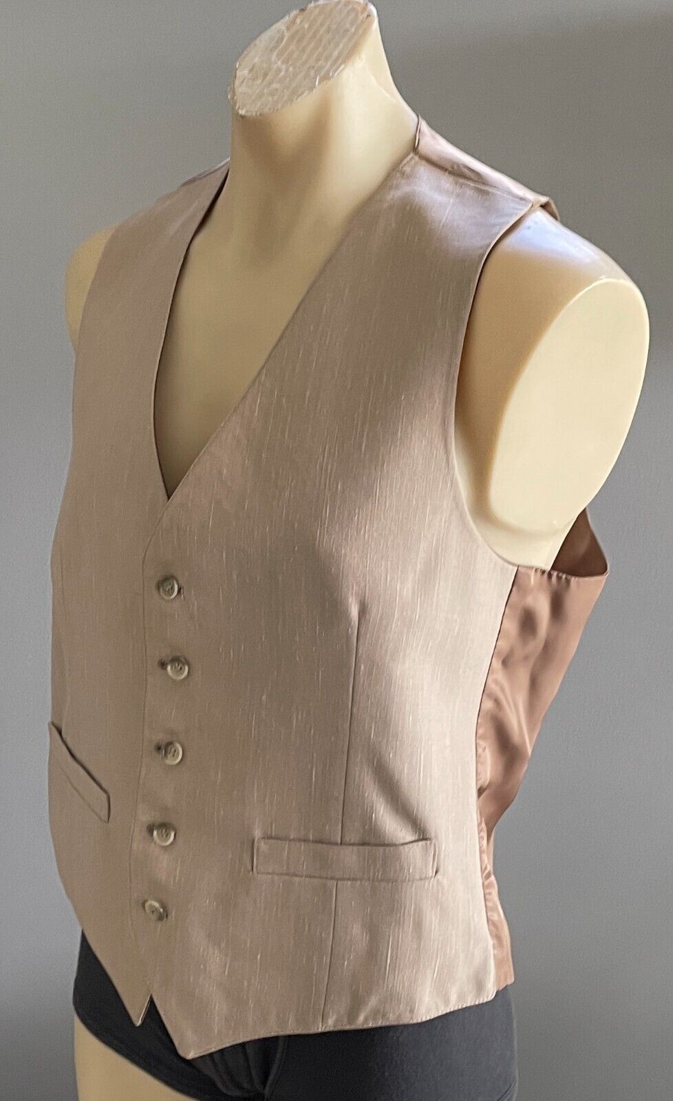 Mens Waistcoat TEMPO Brown Beige Reversible Button Front fit Chest 102cm Vintage
