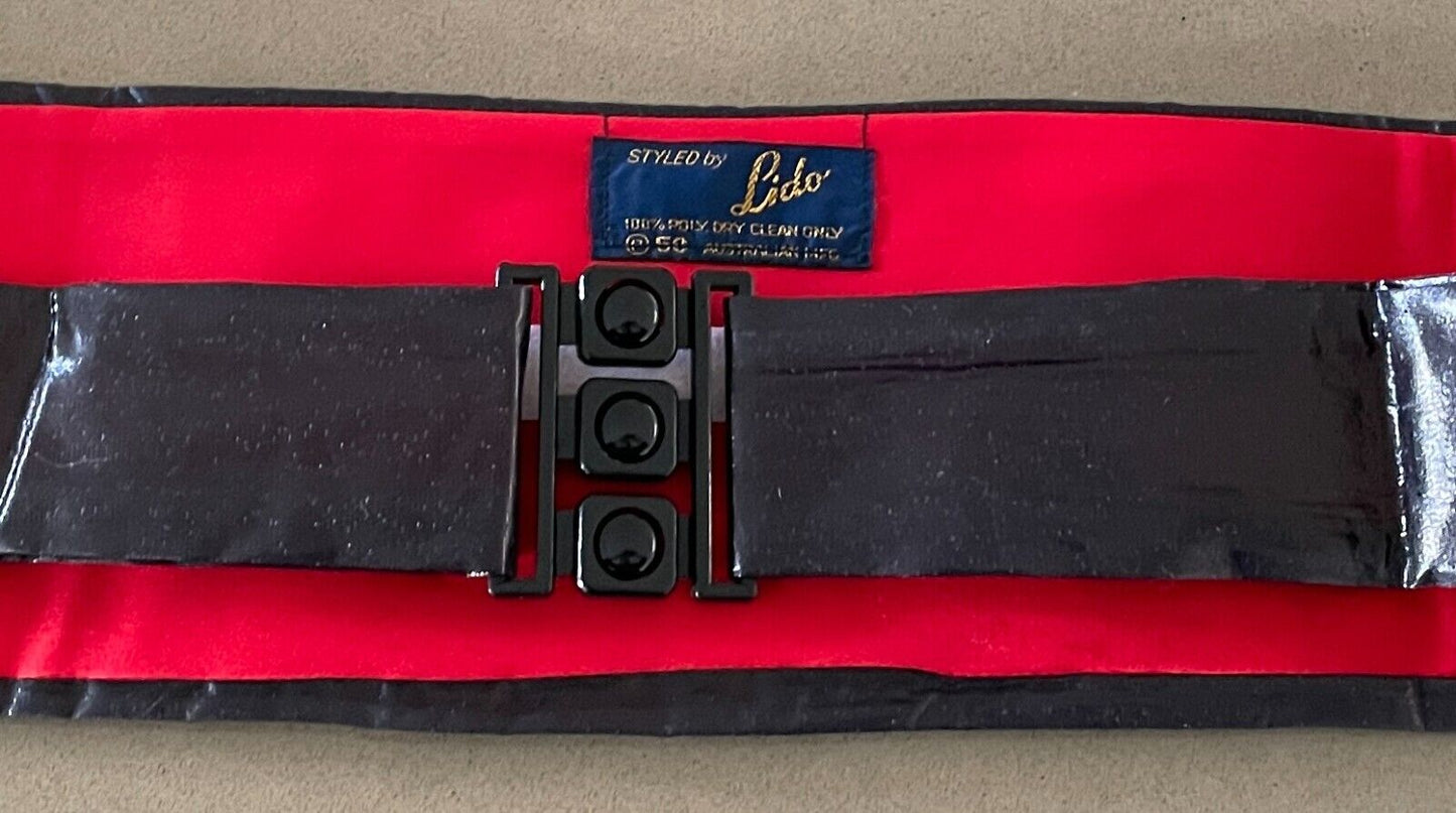 LIDO Cummerbund Black Shiny Adjustable Formal Waist Band Vintage Mens NEW